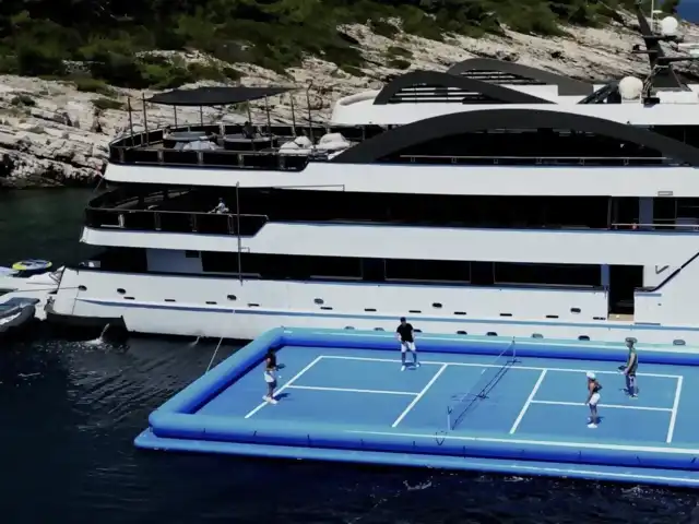 Floating Pickleball Court beside a yatch